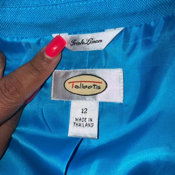 Talbots Irish Linen Turquoise Blazer Button Up Collared Pockets Women's 12 - Picture 11 of 11